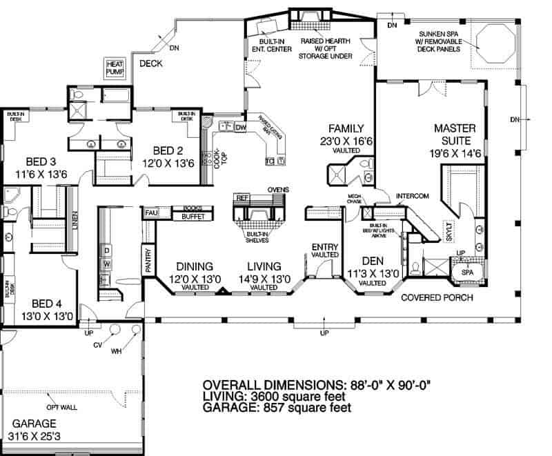 Floor Plan Main Level of Ranch Plan #145-1615