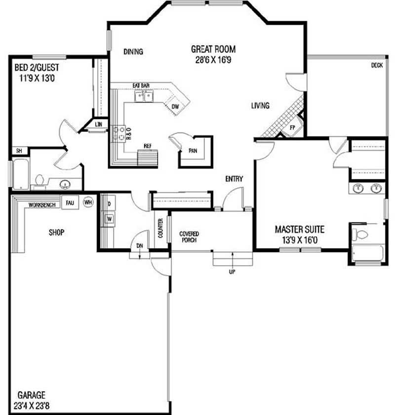 Floor Plan First Story of Ranch Plan #145-1626