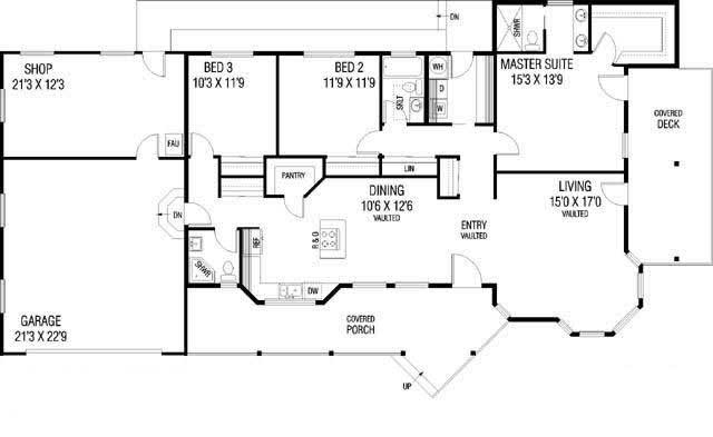Floor Plan First Story of Ranch Plan #145-1628