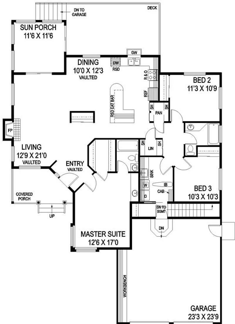 Floor Plan First Story of Ranch Plan #145-1632