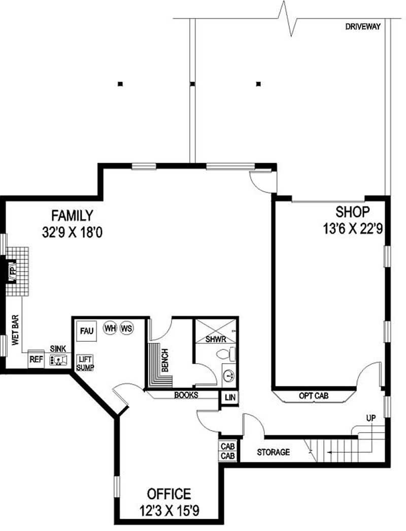 Floor Plan Basement of Ranch Plan #145-1632
