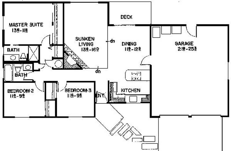 Floor Plan First Story of Ranch Plan #145-1644