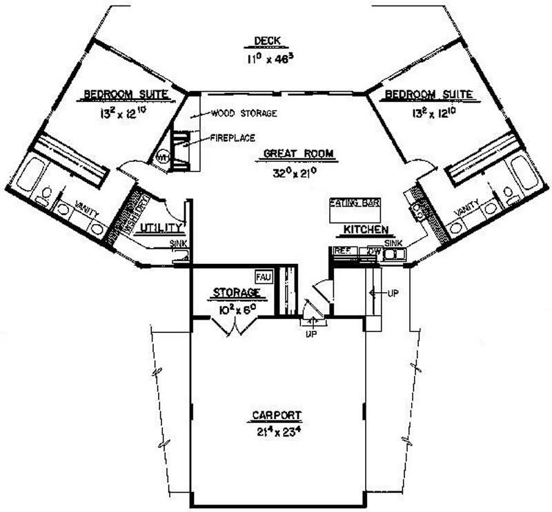 Floor Plan First Story of Ranch Plan #145-1652