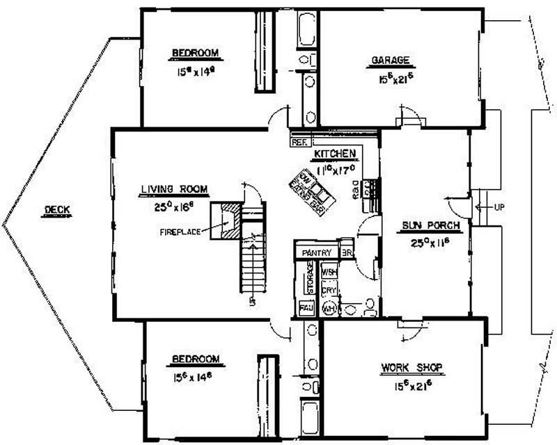 Floor Plan First Story of Log Cabin Plan #145-1662