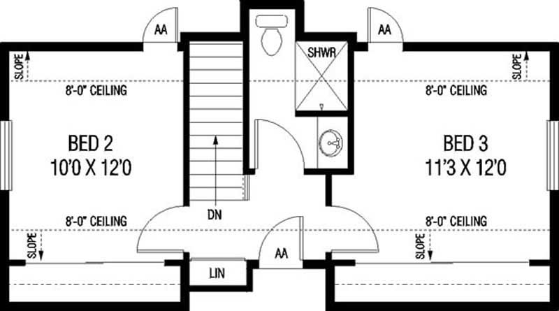 Floor Plan Second Story of Country Plan #145-1663
