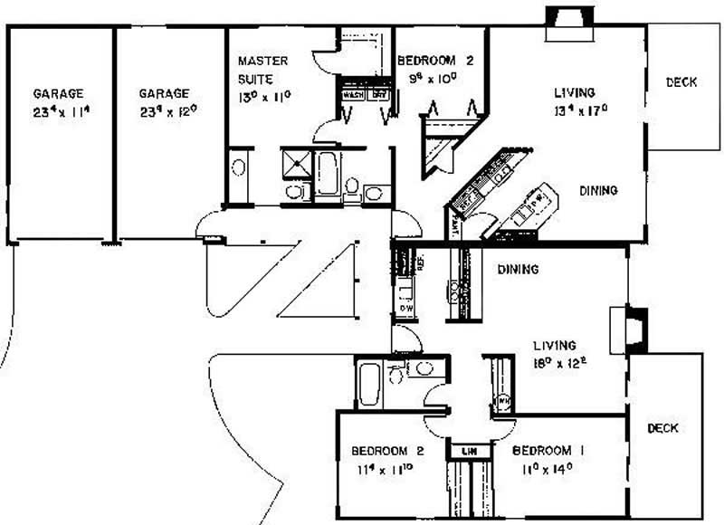 Floor Plan First Story of Ranch Plan #145-1668