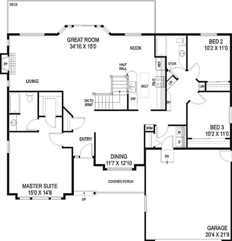 Floor Plan First Story of Ranch Plan #145-1671