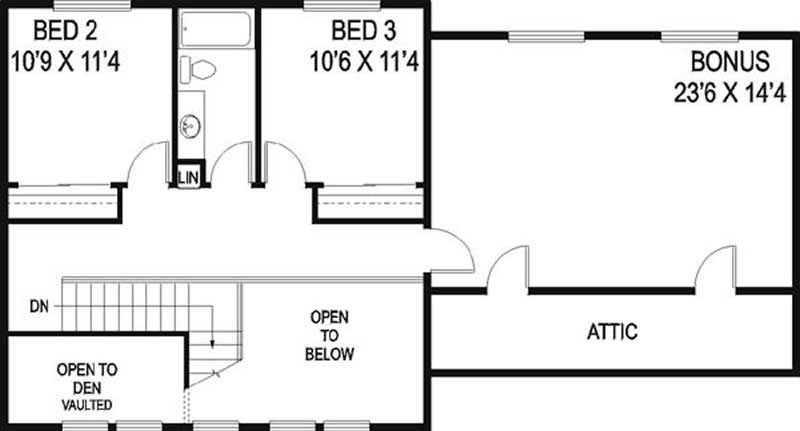 Floor Plan Second Story of Country Plan #145-1674