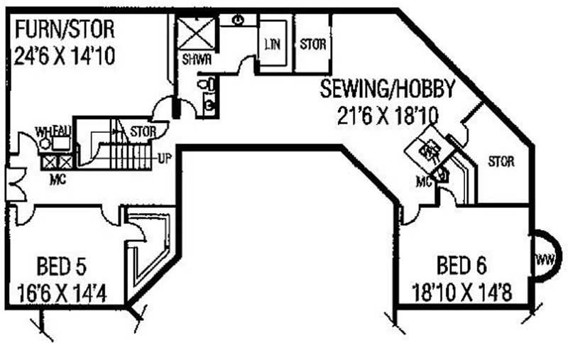 Floor Plan Basement of Southwest Plan #145-1679