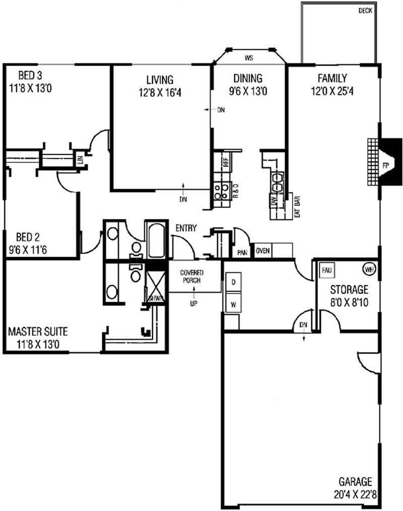 Floor Plan First Story of Ranch Plan #145-1680