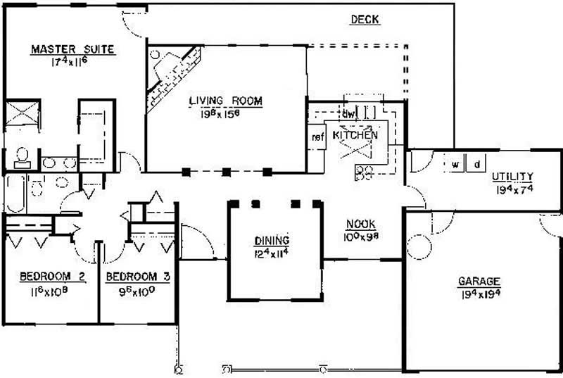 Floor Plan Main Level of Ranch Plan #145-1689
