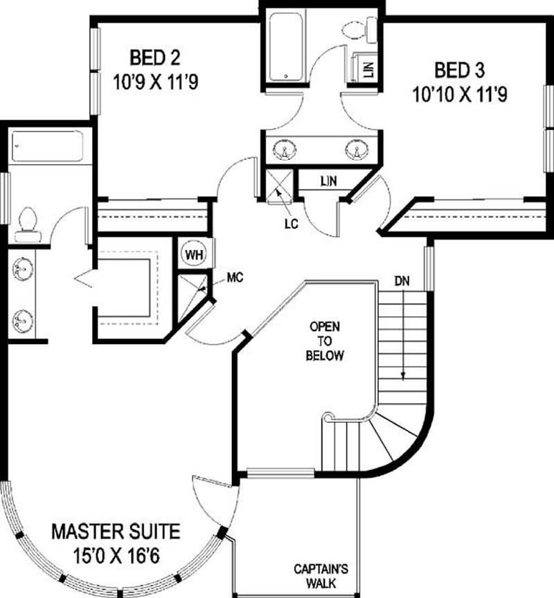 Floor Plan Second Story of Victorian Plan #145-1692