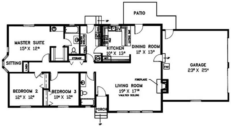 Floor Plan First Story of Ranch Plan #145-1694