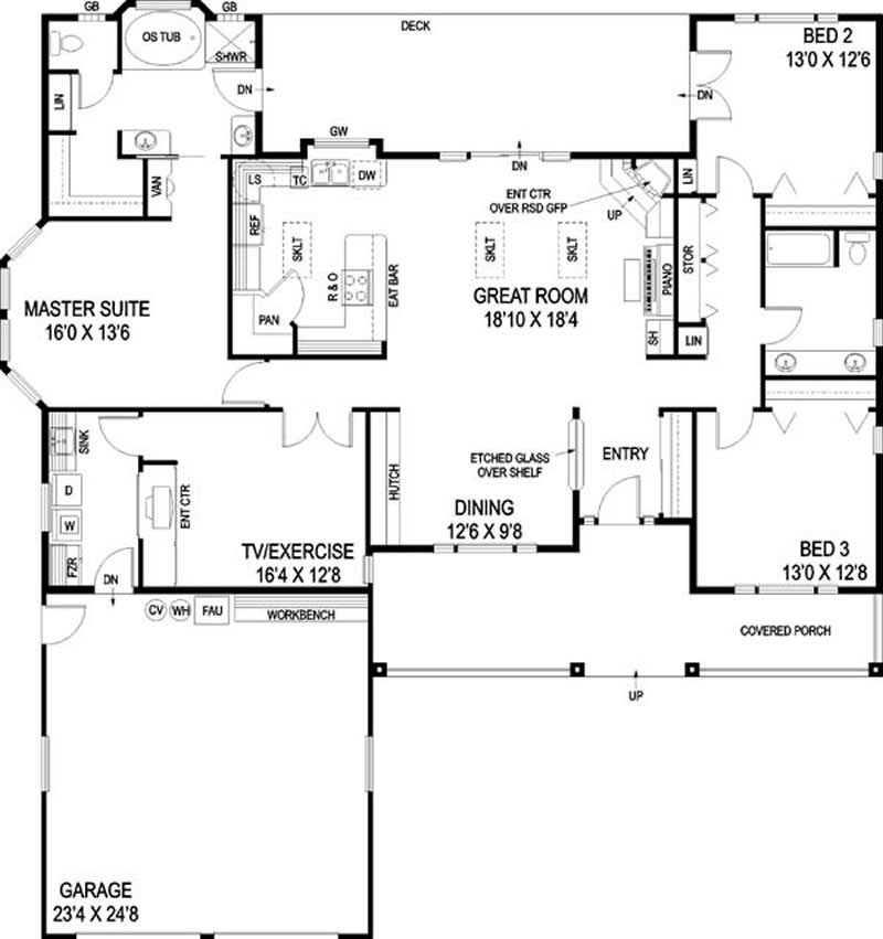 Floor Plan First Story of Country Plan #145-1696