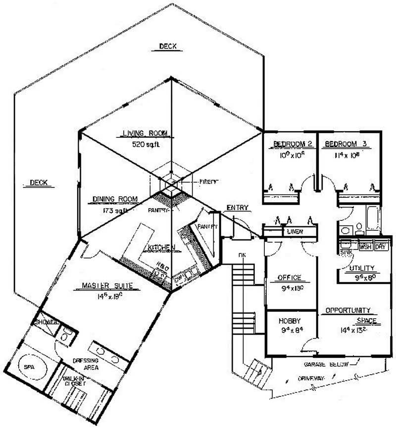 Floor Plan First Story of Contemporary Plan #145-1704
