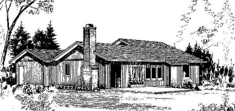 Front view of Ranch home (ThePlanCollection: House Plan #145-1706)