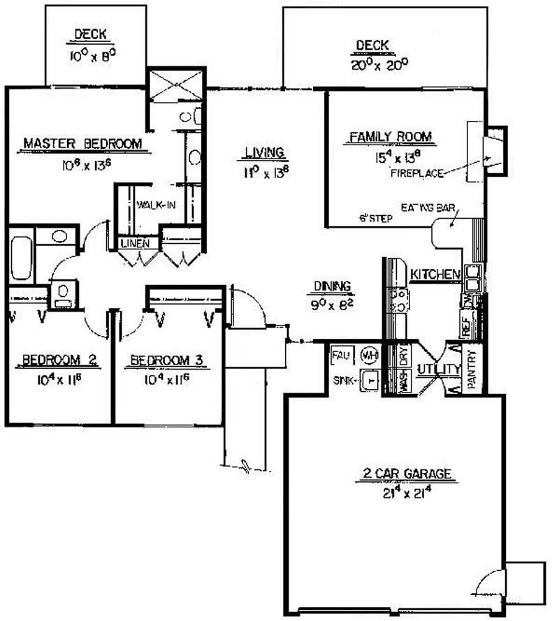 Floor Plan First Story of Ranch Plan #145-1706
