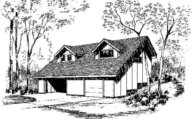 Front view of Garage w/Apartments home (ThePlanCollection: House Plan #145-1709)