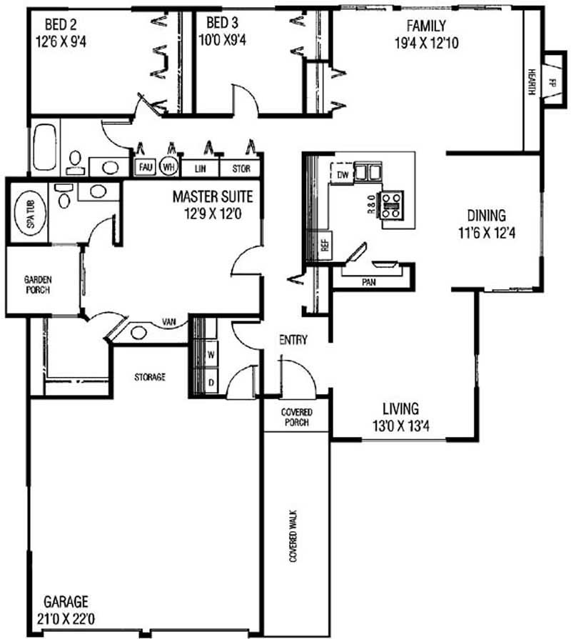 Floor Plan First Story of Ranch Plan #145-1711