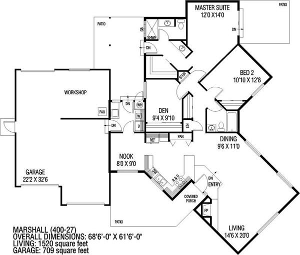Floor Plan First Story of Southwest Plan #145-1724