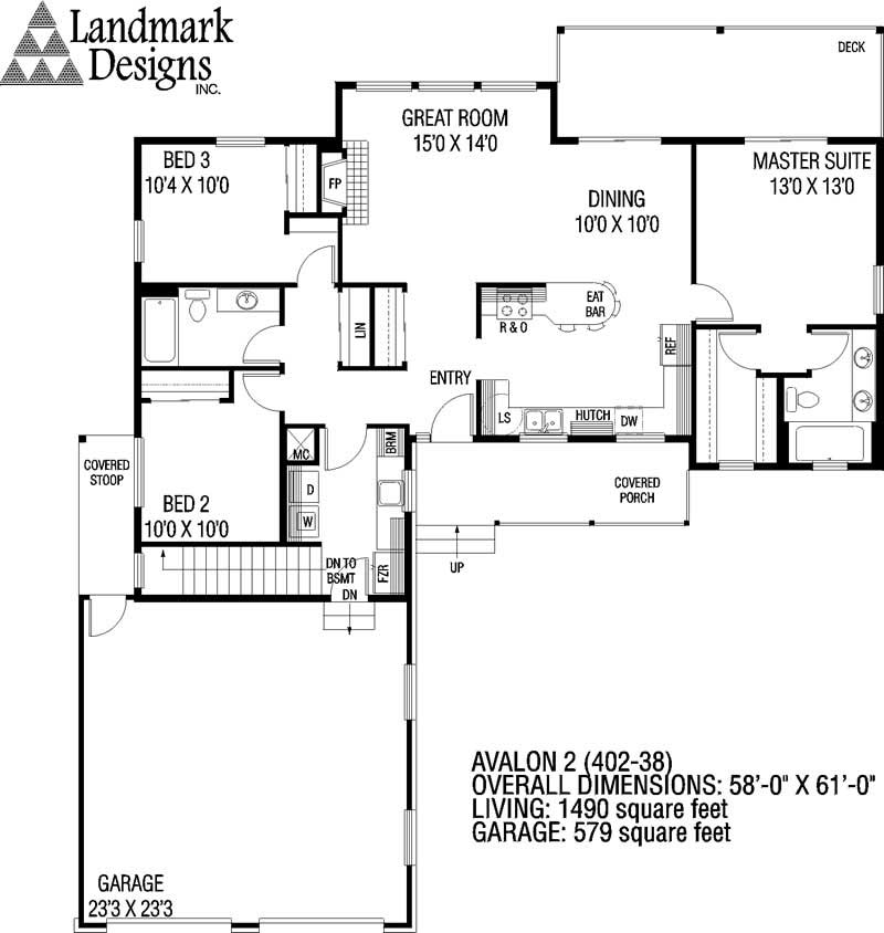Floor Plan First Story of Ranch Plan #145-1728