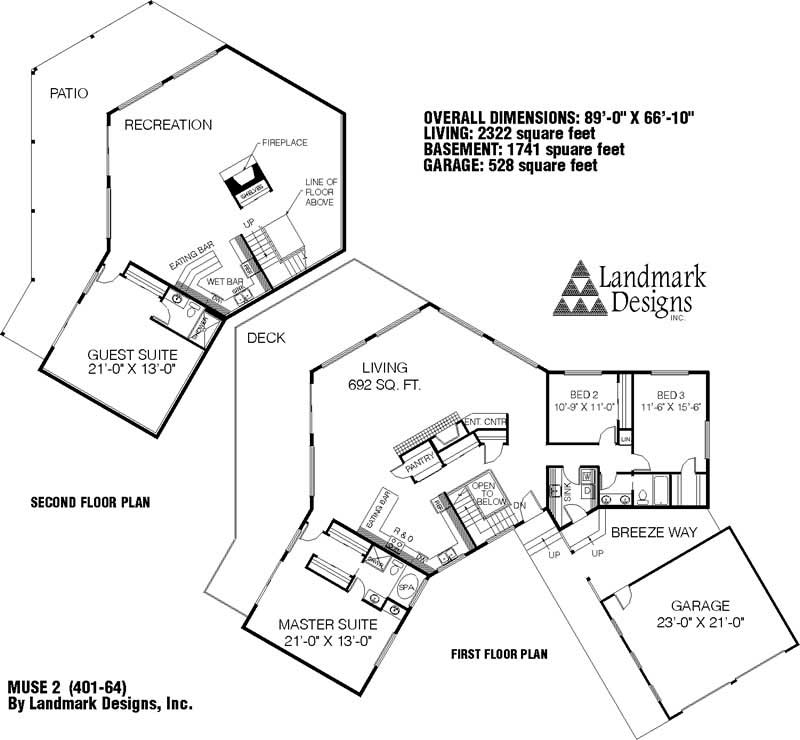 Floor Plan First Story of Ranch Plan #145-1734