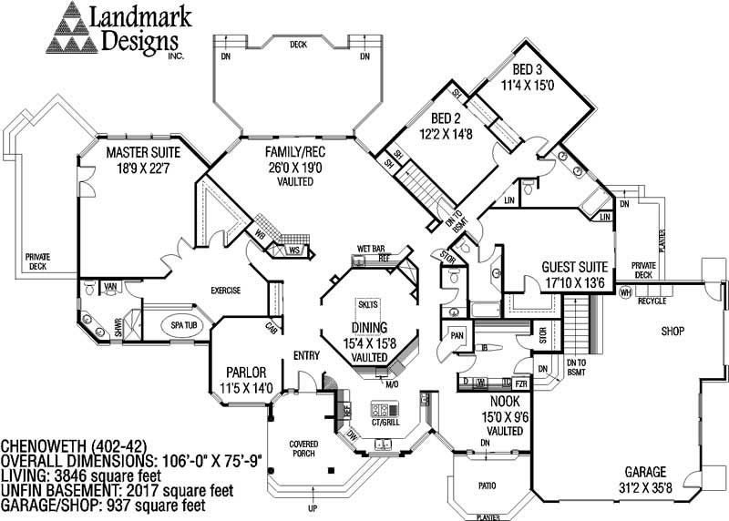 Floor Plan First Story of Ranch Plan #145-1755