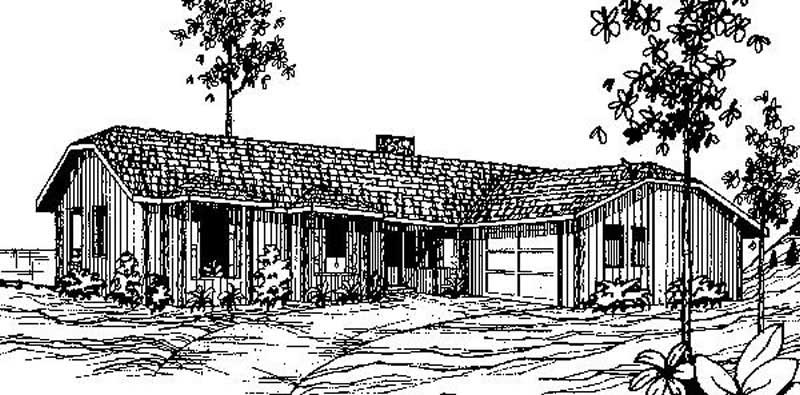 Front view of Ranch home (ThePlanCollection: House Plan #145-1762)