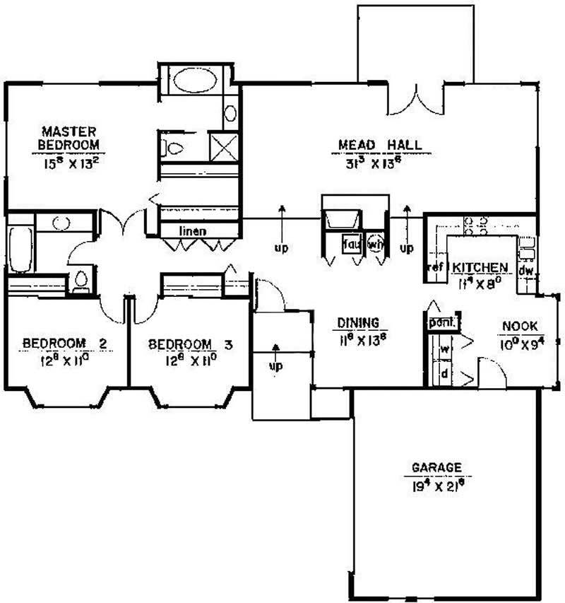 Floor Plan First Story of Ranch Plan #145-1762