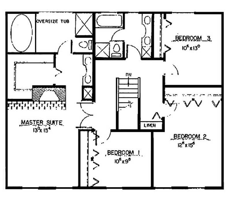 Floor Plan Second Story of Traditional Plan #145-1769