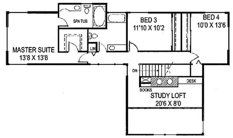 Floor Plan Second Story of Contemporary Plan #145-1773