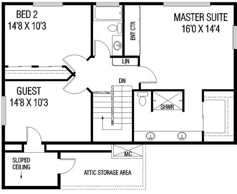 Floor Plan Second Story of Contemporary Plan #145-1780