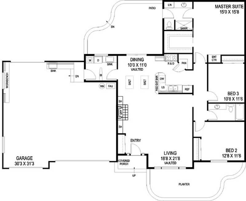 Floor Plan First Story of Contemporary Plan #145-1783