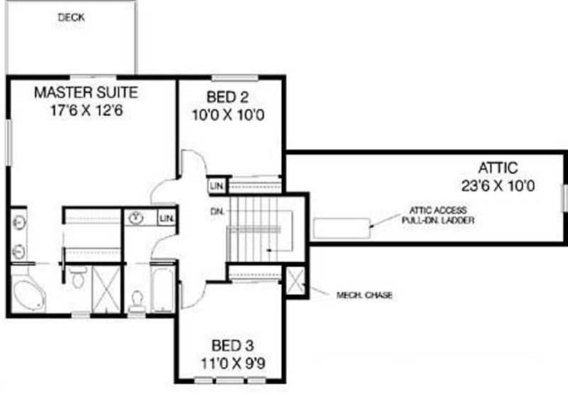 Floor Plan Second Story of Country Plan #145-1790