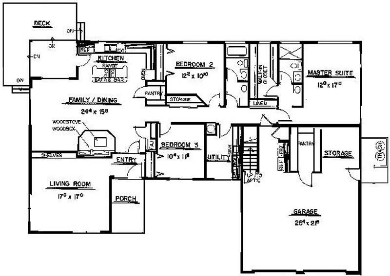 Floor Plan First Story of Ranch Plan #145-1791
