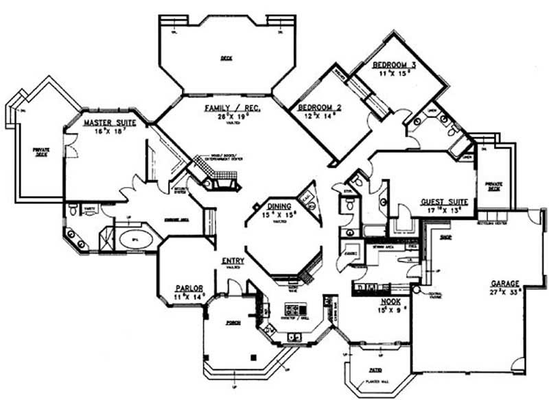 Floor Plan First Story of Colonial Plan #145-1800