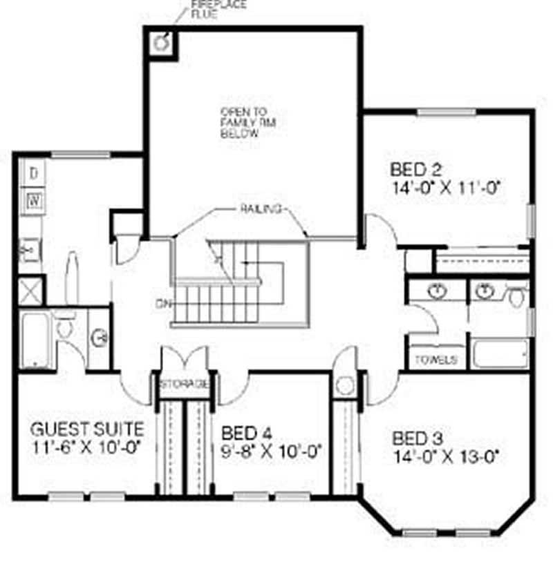 Floor Plan Second Story of Country Plan #145-1801
