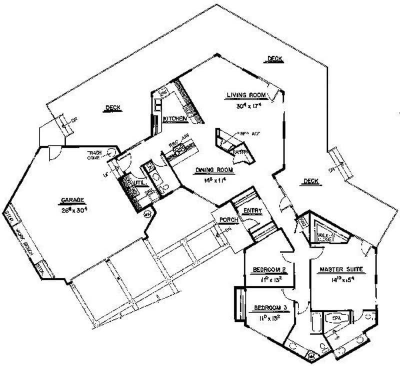 Floor Plan First Story of Ranch Plan #145-1803