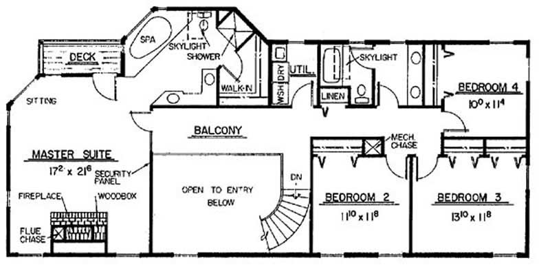 Floor Plan Second Story of Ranch Plan #145-1805