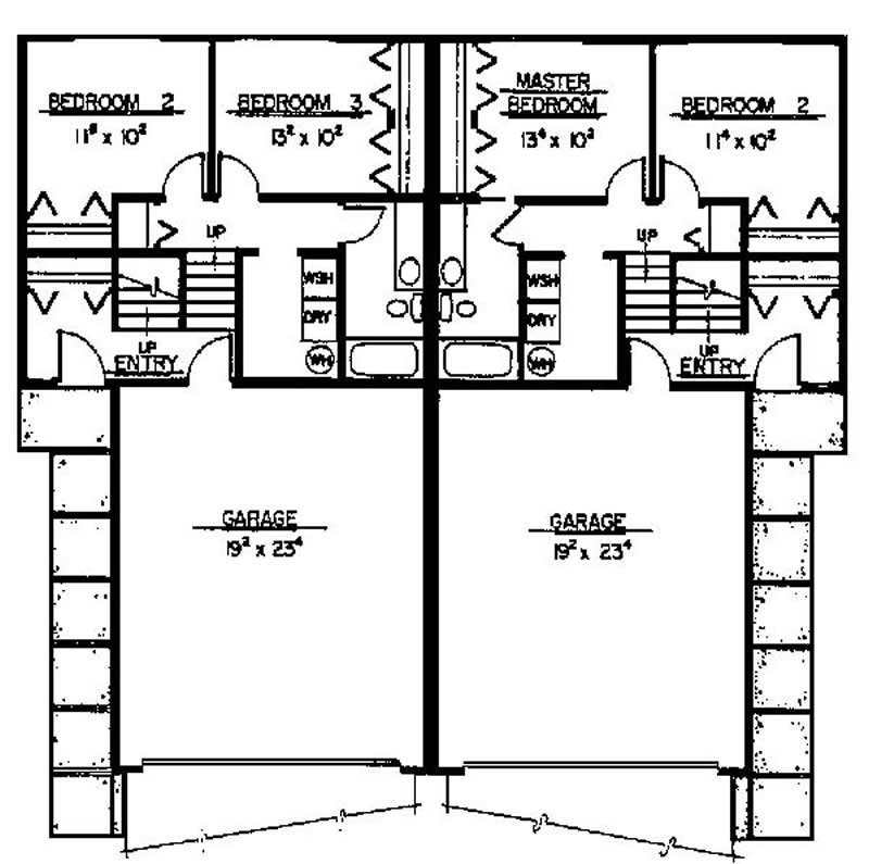 Floor Plan Second Story of Multi-Unit Plan #145-1810