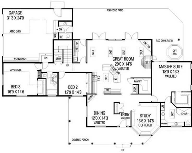 Floor Plan First Story of Country Plan #145-1817