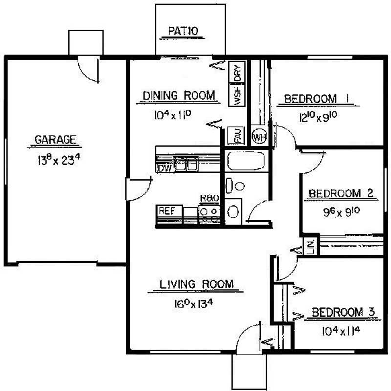 Floor Plan First Story of Small House Plans #145-1827