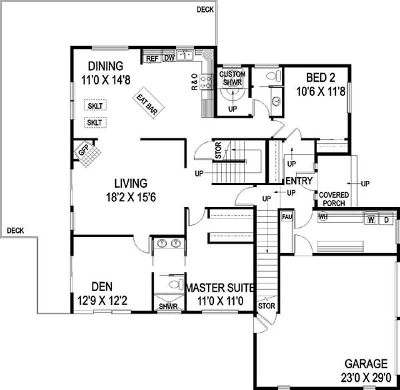 Floor Plan First Story of Contemporary Plan #145-1832