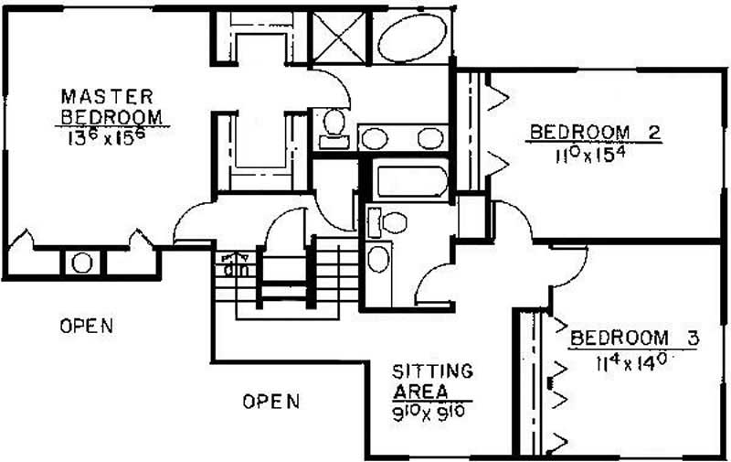 Floor Plan Second Story of Contemporary Plan #145-1837