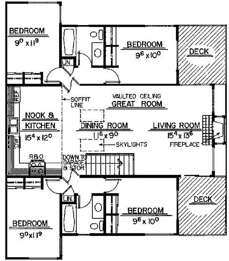 Floor Plan First Story of Small House Plans #145-1838