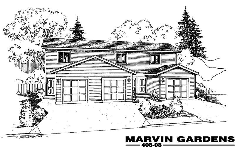 Front view of Triplex/Multi-Unit home (ThePlanCollection: House Plan #145-1841)