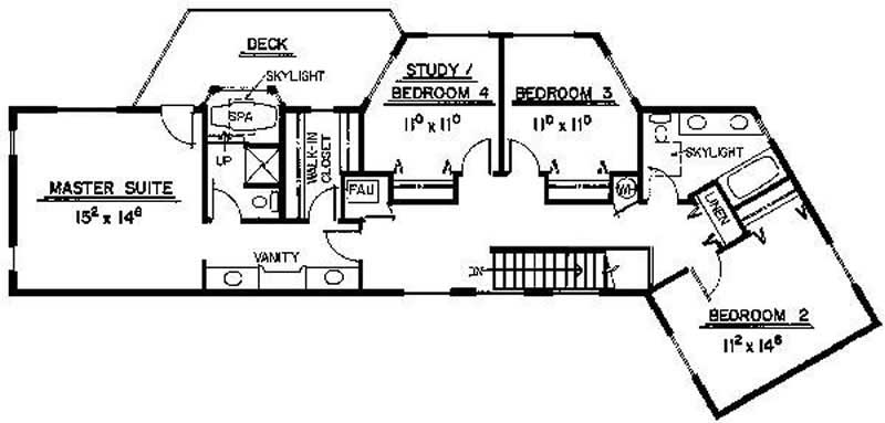 Floor Plan Second Story of Mediterranean Plan #145-1853
