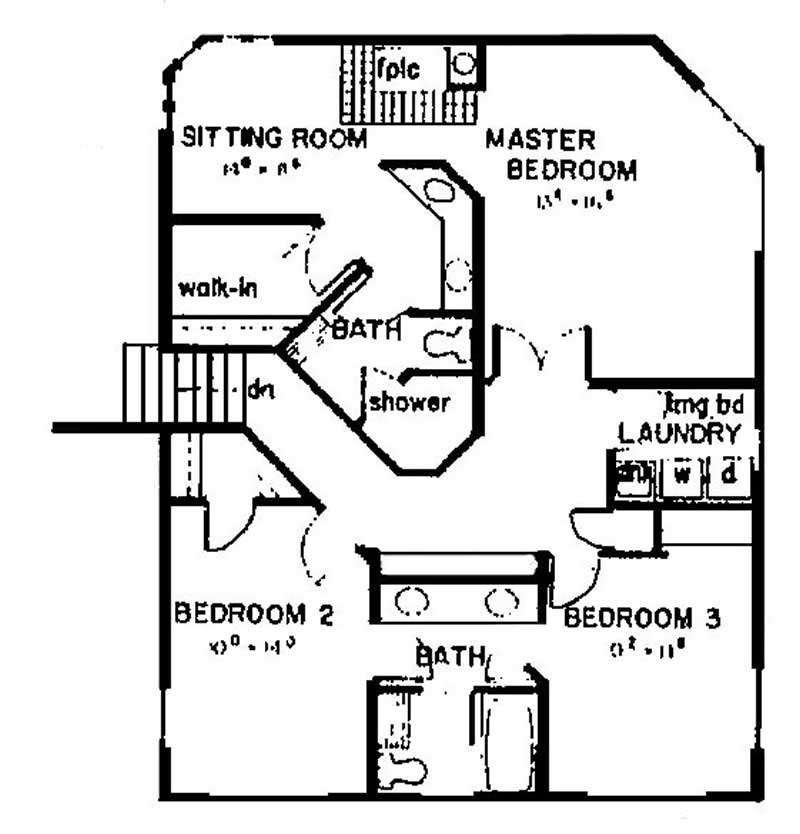 Floor Plan Second Story of Contemporary Plan #145-1864