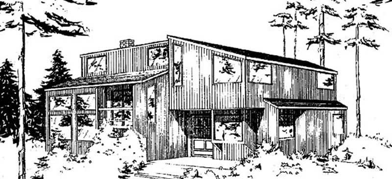 Front view of Log Cabin home (ThePlanCollection: House Plan #145-1872)