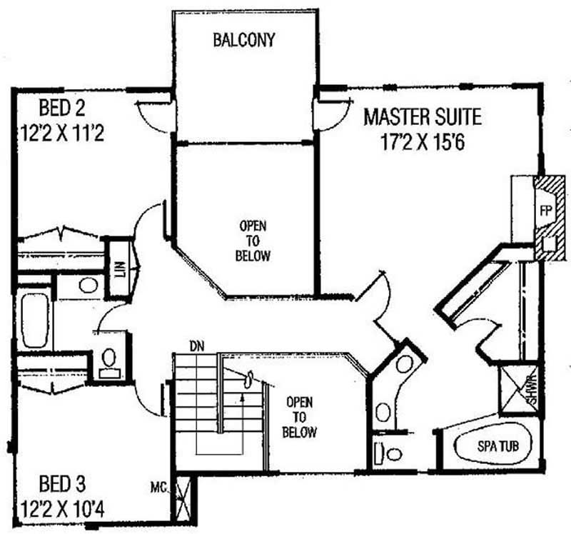 Floor Plan Second Story of Mediterranean Plan #145-1873